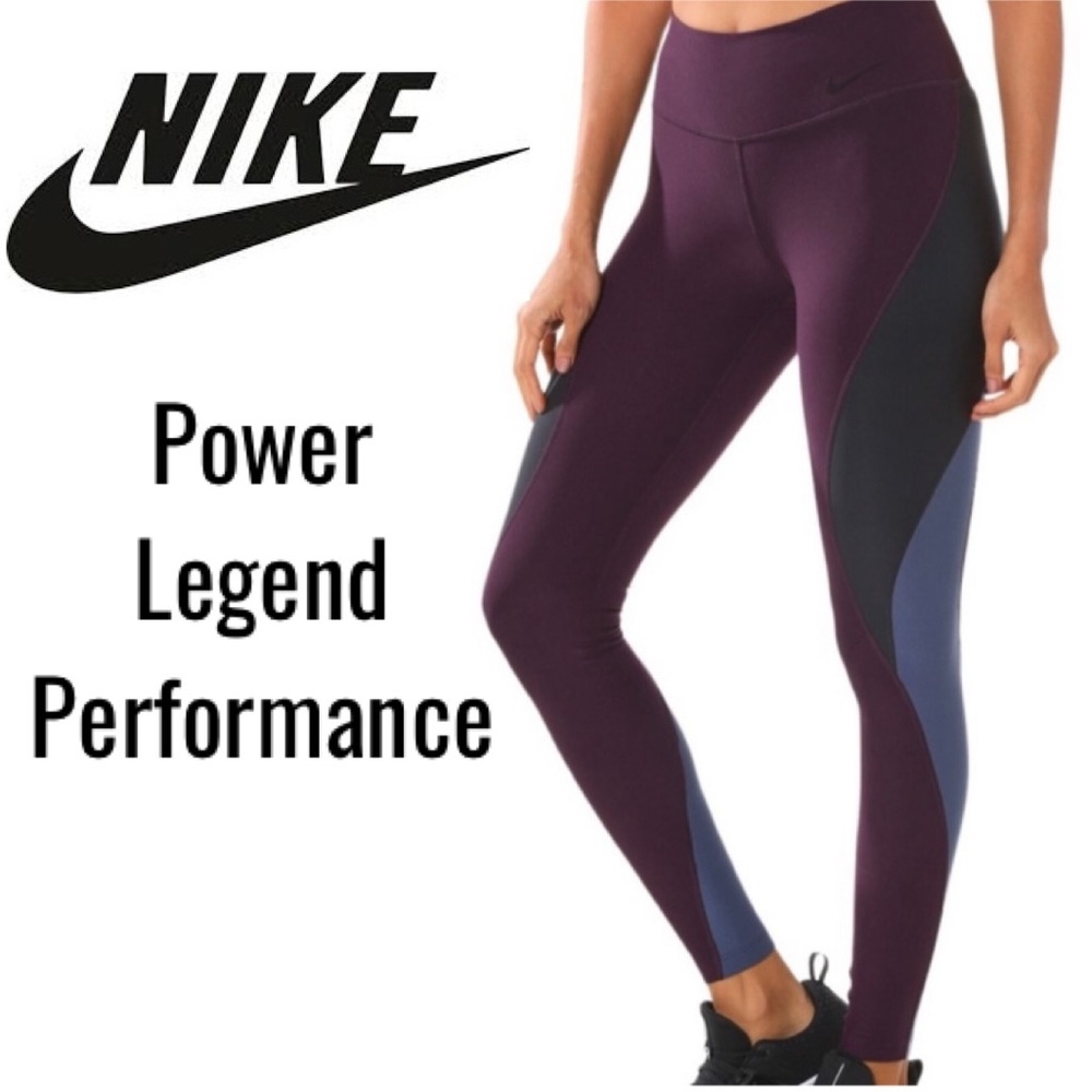 Nike Dri-Fit Power Legend Performance Athletic Leggings XL Burgundy Blue Black